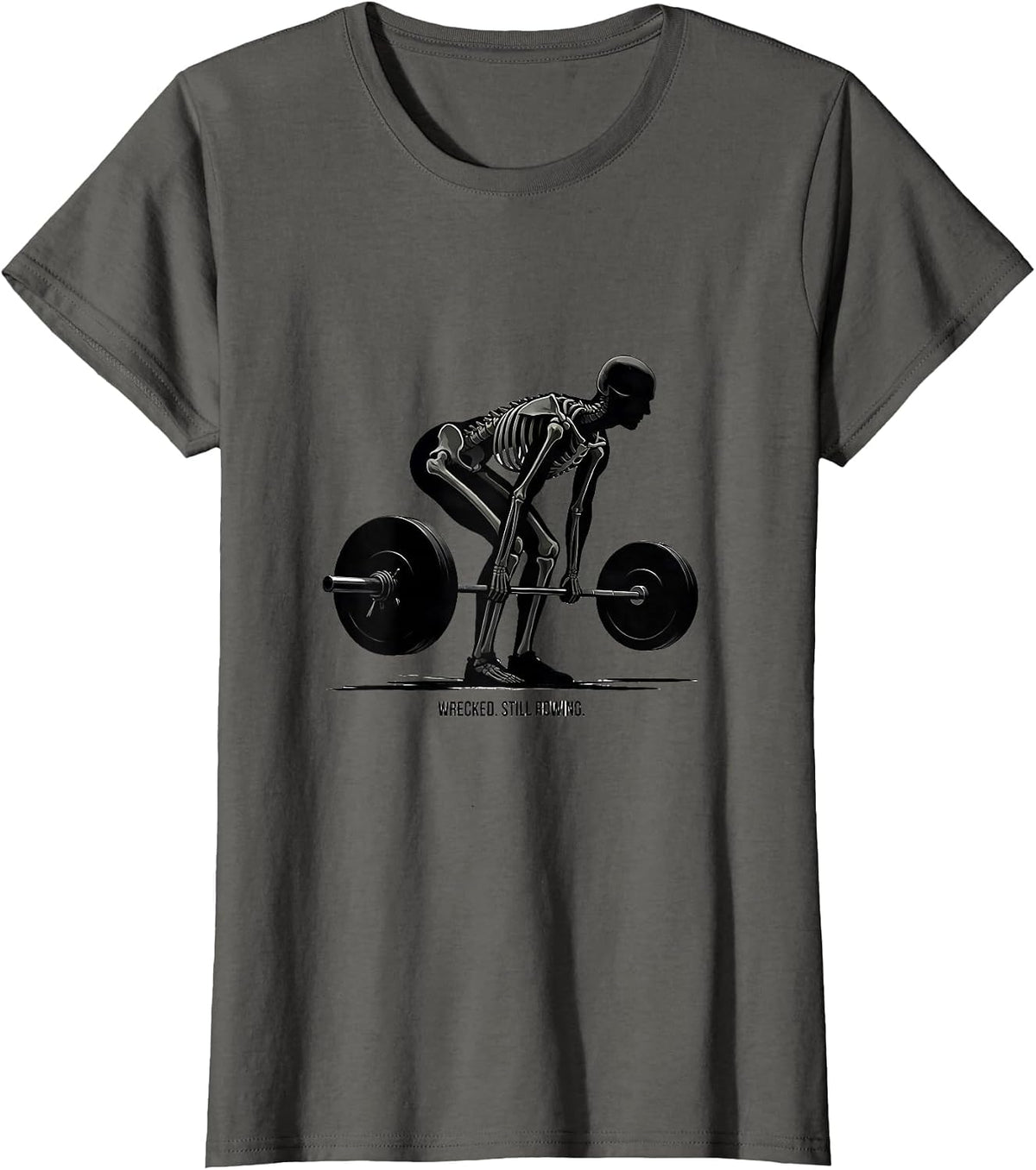 Women's Wrecked Still Rowing Funny Skeleton Gym Workout T-Shirt - Asphalt Grey