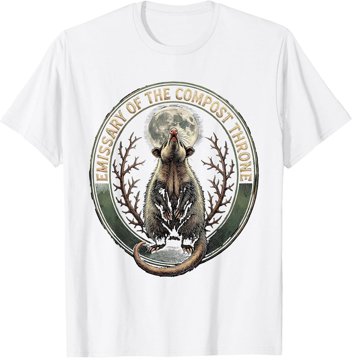 Men's Emissary Of The Compost Throne Vintage Opossum Halloween T-Shirt - White