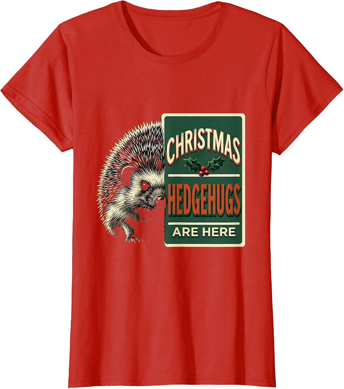 Christmas Hedgehugs Are Here Cute Hedgehog Animal Lover T-Shirt - Red