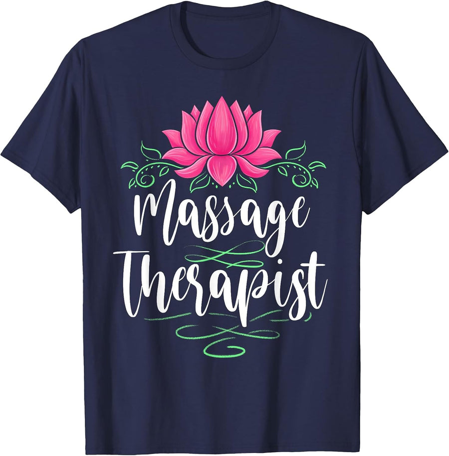 Massage Therapist Lotus Classy Spa Therapy Day T-Shirt - Navy Blue