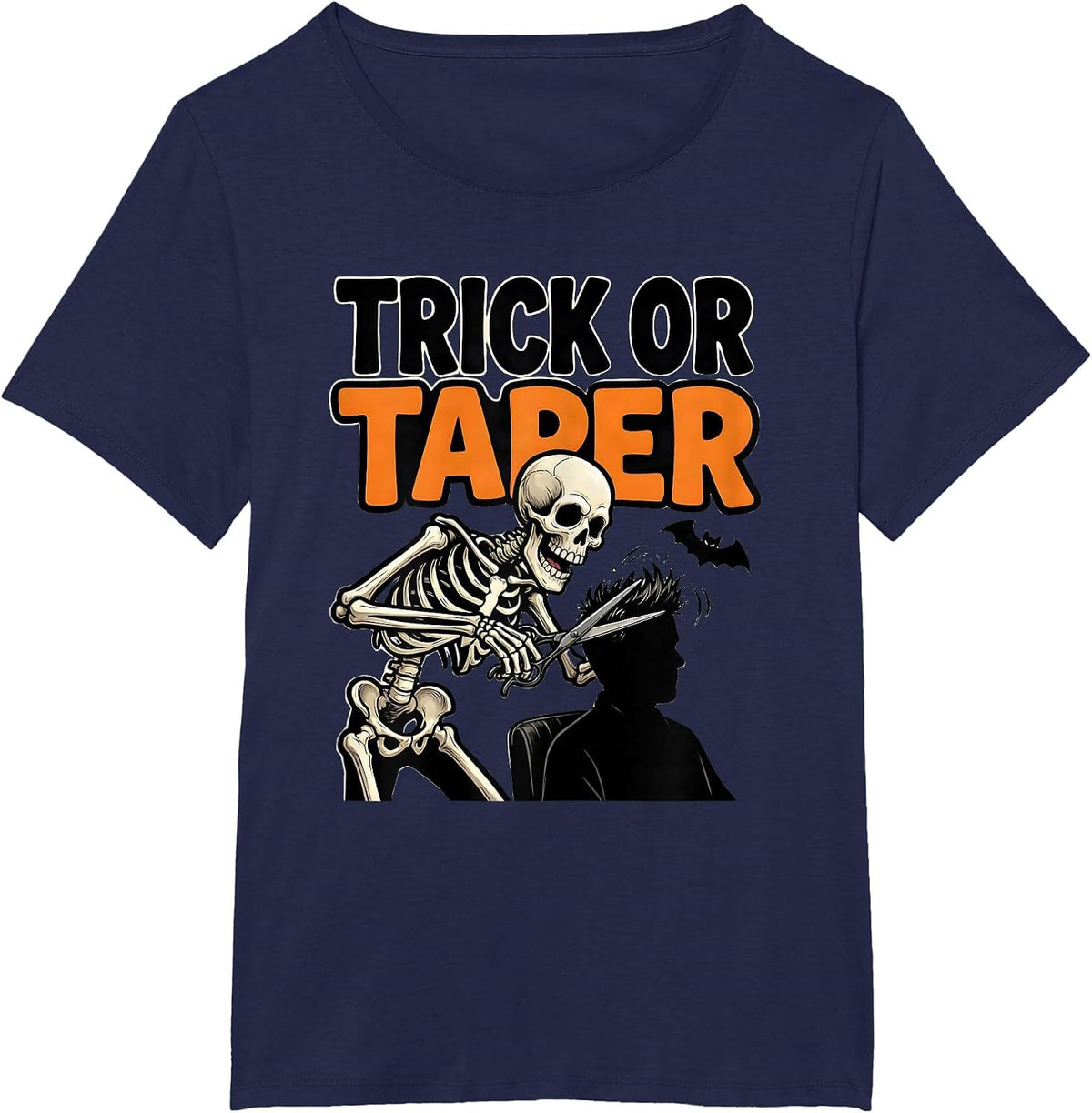Women's Trick Or Taper Funny Skeleton Barber Halloween Hairstylist T-Shirt - Navy Blue