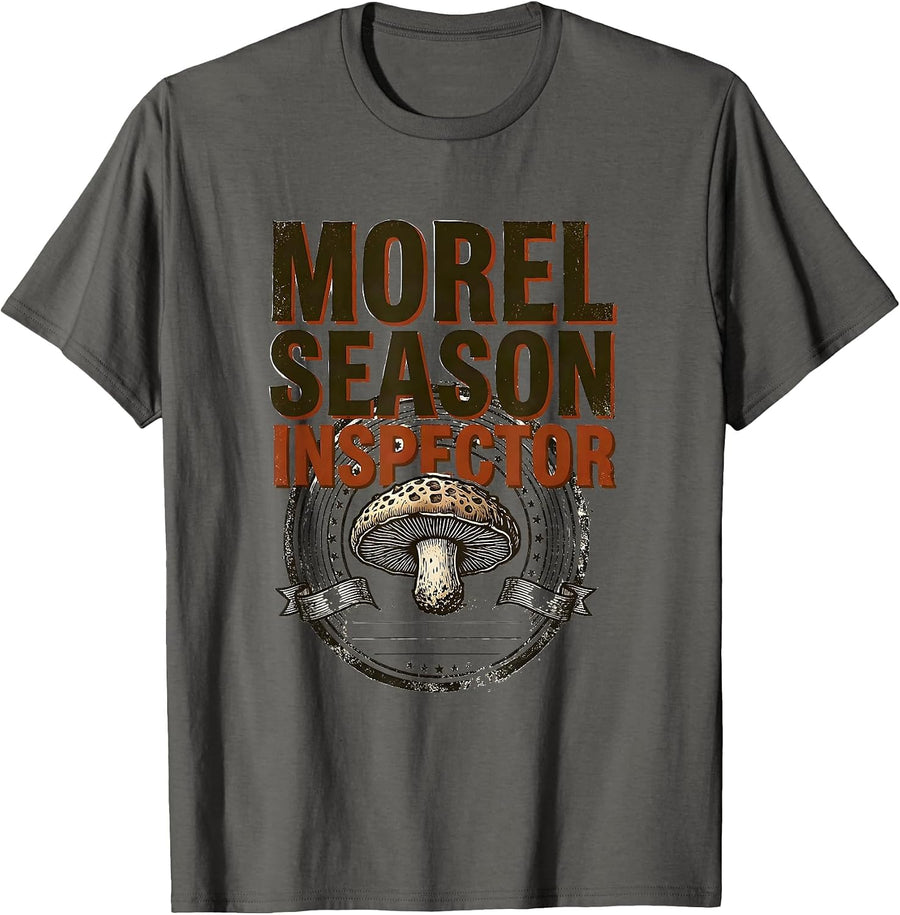 Morel Season Inspector Funny Mushroom Forager Mycology Humor T-Shirt - Asphalt Grey