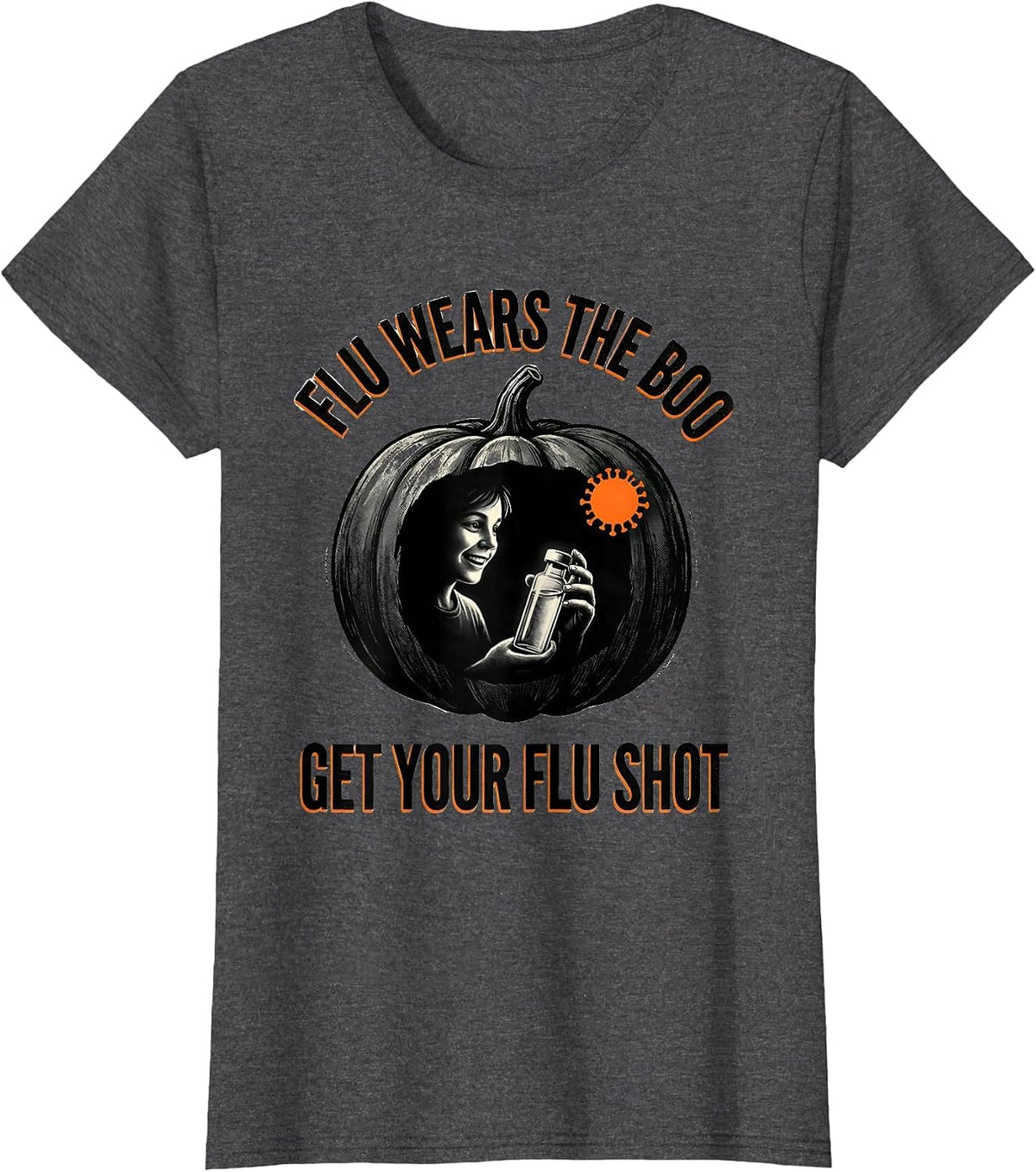Women's Flu Wears The Boo Get Your Flu Shot Funny Nurse Halloween T-Shirt - Dark Heather Grey