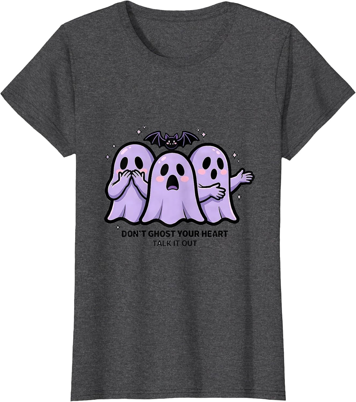 Women's Don't Ghost Your Heart — Talk It Out Pastel Goth Kawaii T-Shirt - Dark Heather Grey