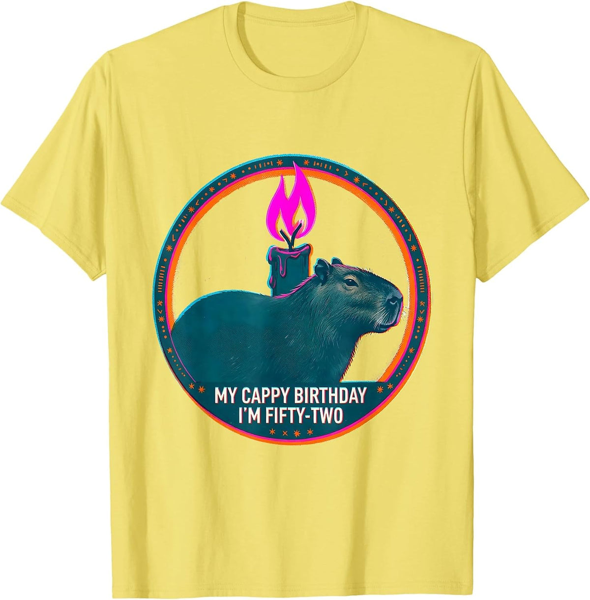 Men's My Cappy Birthday I'm Fifty-Two Cute Kawaii Capybara T-Shirt - Lemon Yellow