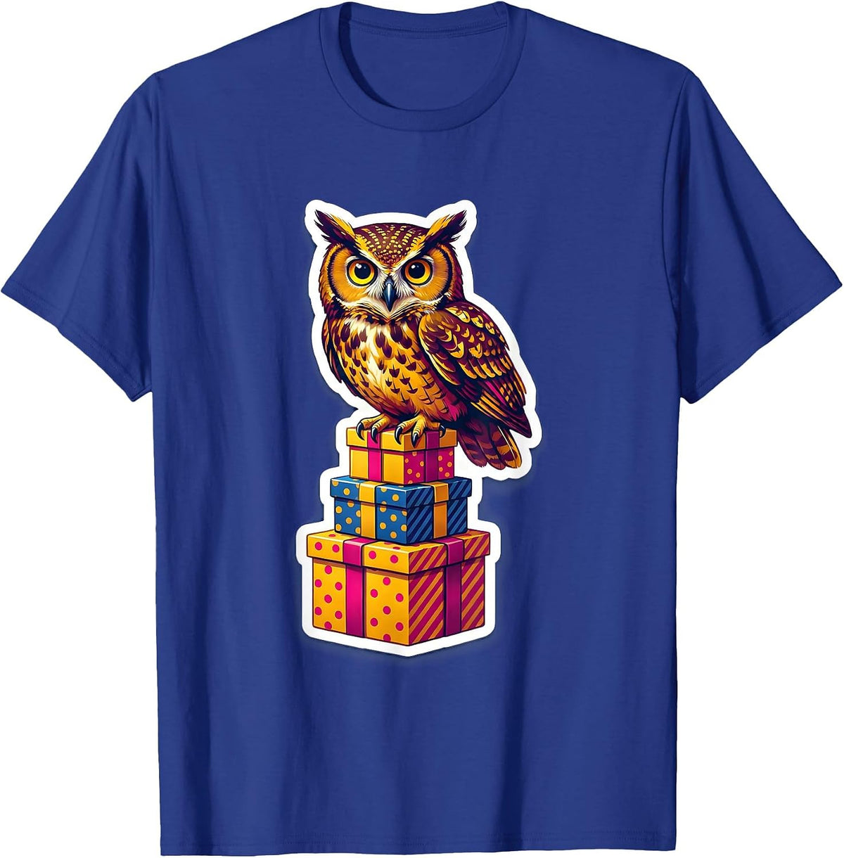 Men's Owl on Birthday Gifts Illustration T-Shirt - Royal Blue