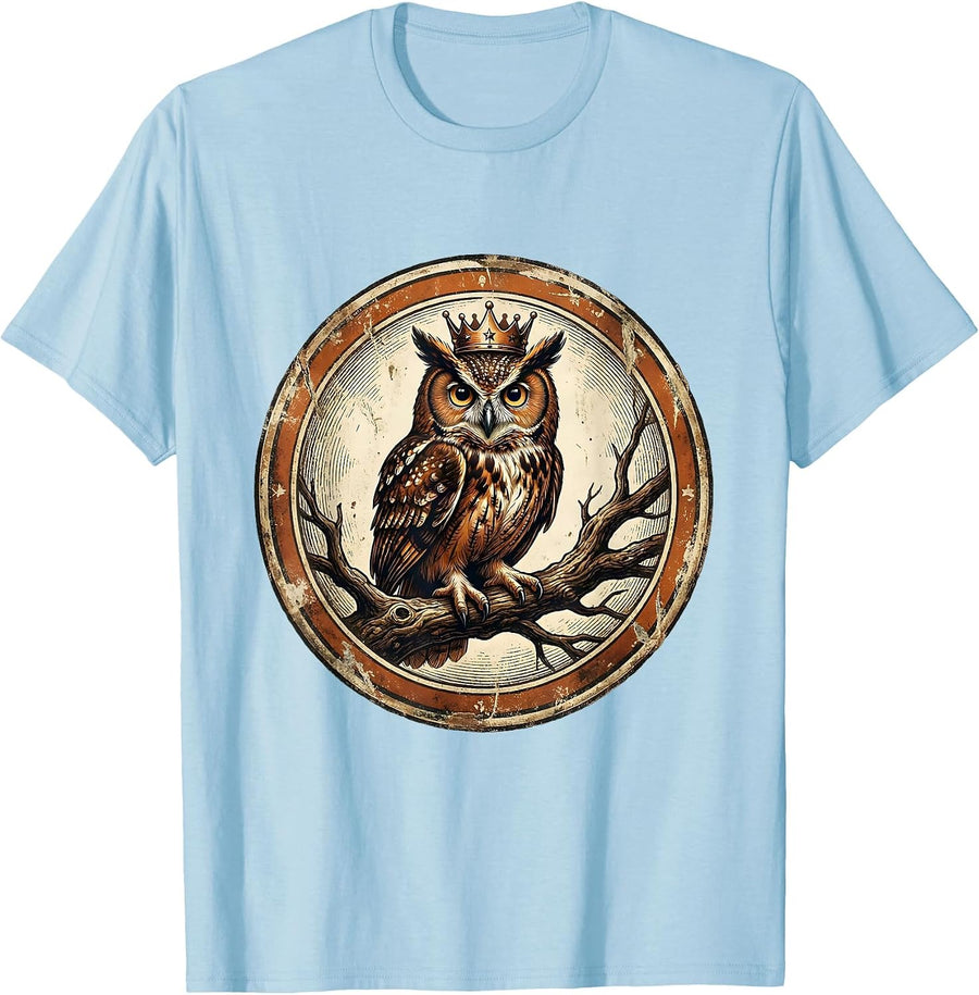 Men's Owl Birthday Crown Branch Cute Birthday Graphic T-Shirt - Baby Blue