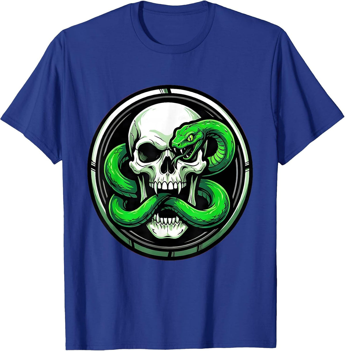 Serpent Coiled Skull Gothic Dark Art Design T-Shirt - Royal Blue