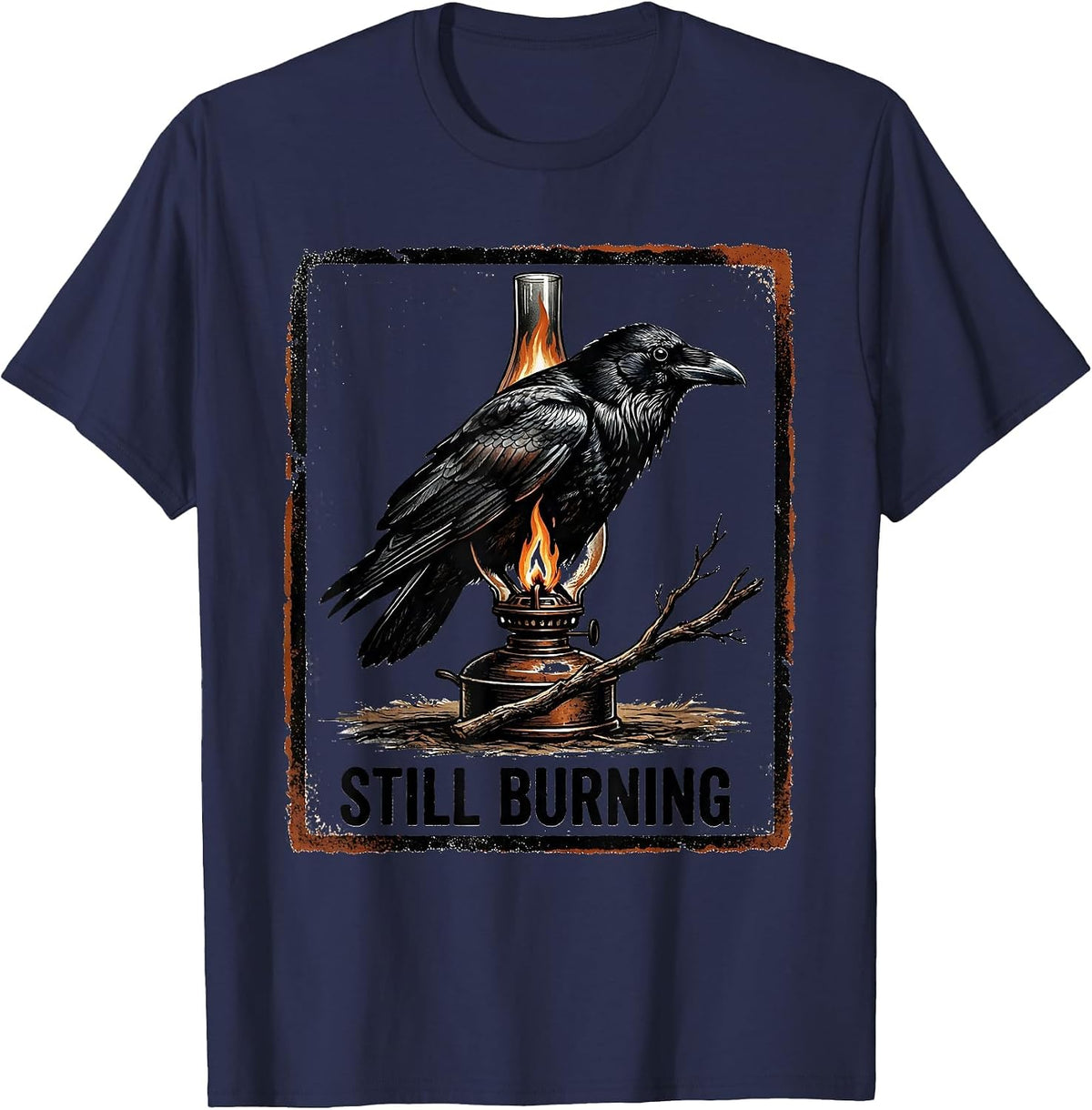 Still Burning Gothic Literary Raven Edgar Allan Poe Dark T-Shirt - Navy Blue