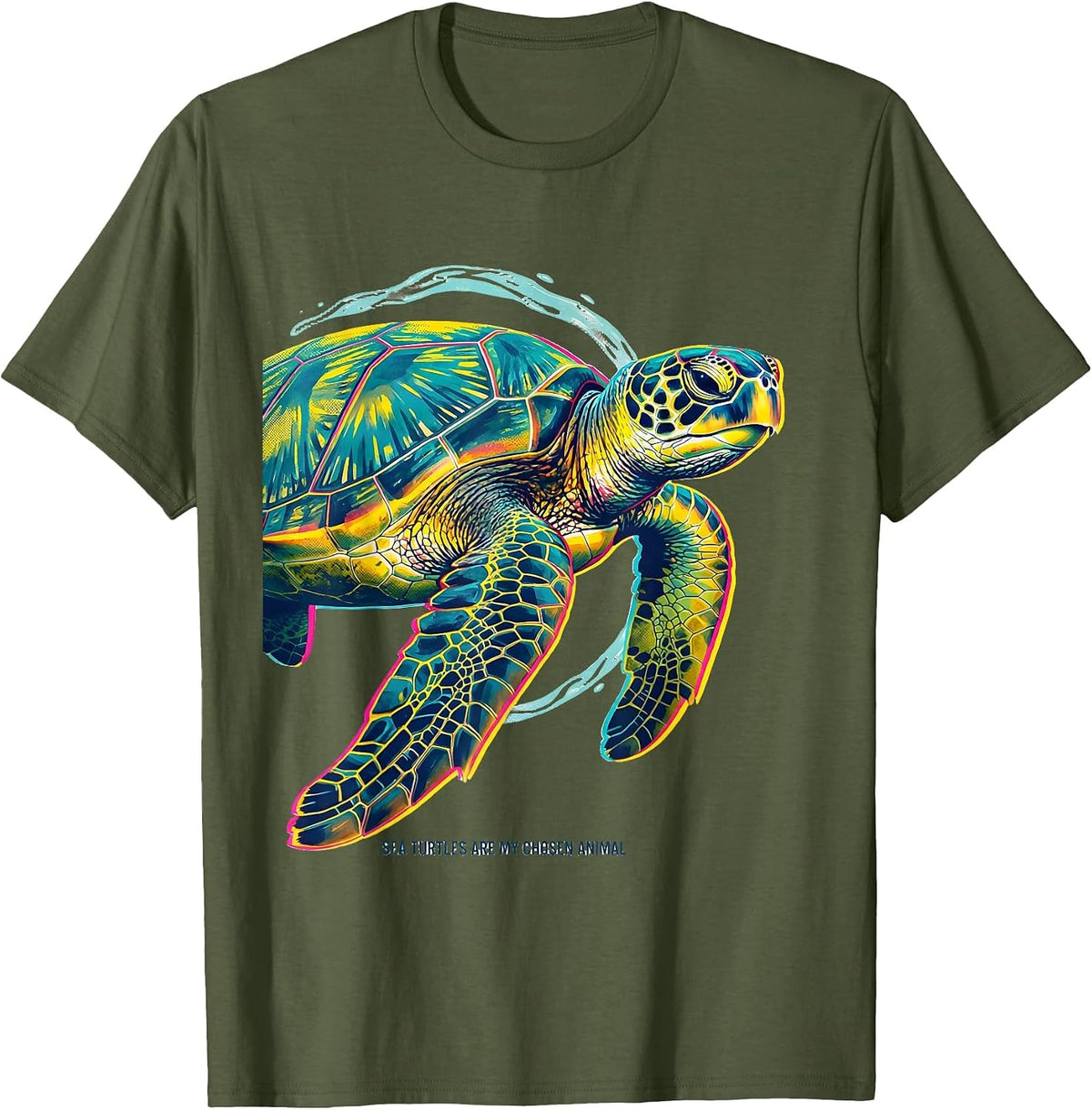 Men's Sea Turtles Are My Chosen Animal Risograph Ocean Animal T-Shirt - Olive Green