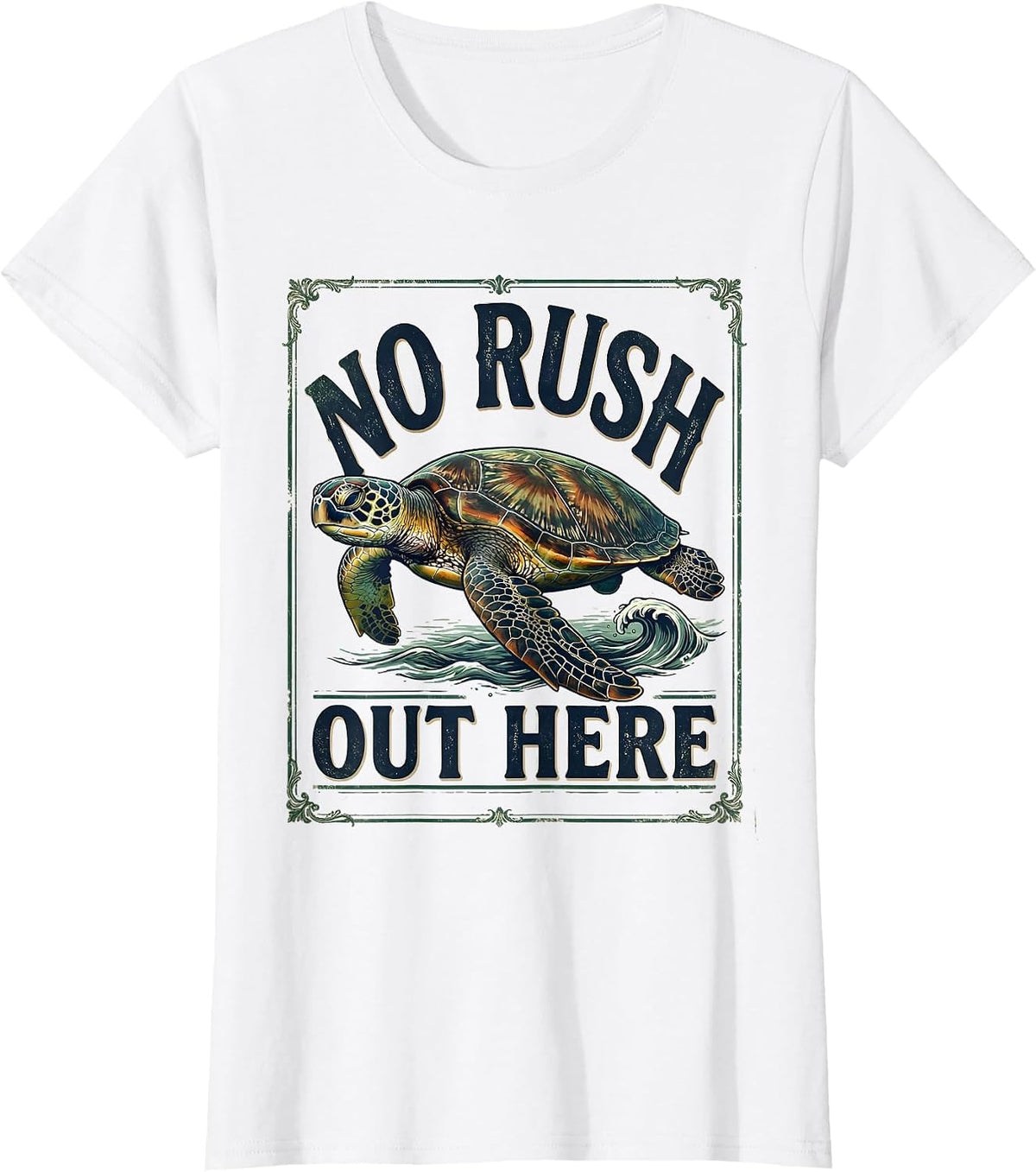 No Rush Out Here Vintage Sea Turtle Beach Vacation Souvenir T-Shirt - White