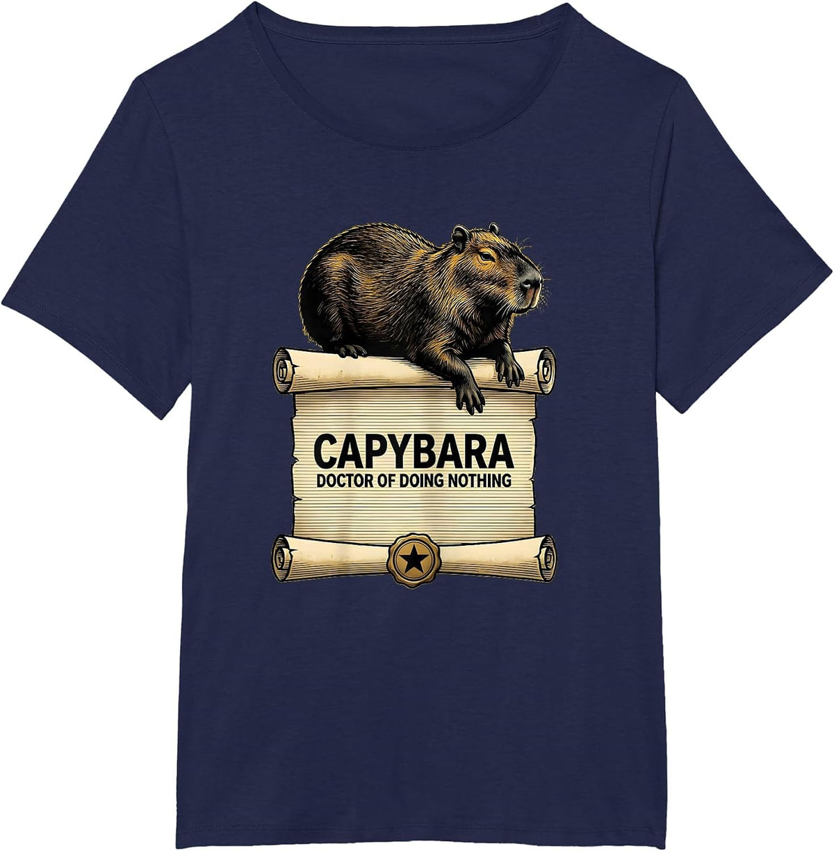 Women's Capybara Doctor Of Doing Nothing Funny Animal Humor Gift T-Shirt - Navy Blue