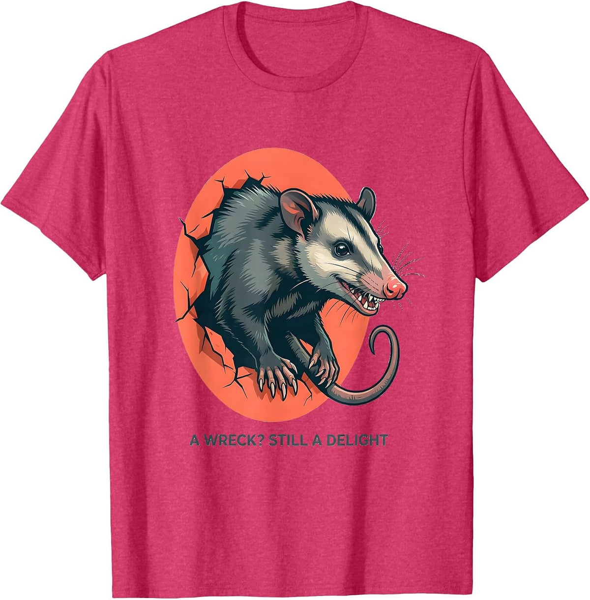 Men's A Wreck? Still A Delight Funny Opossum Animal Meme Humor T-Shirt - Red Heather