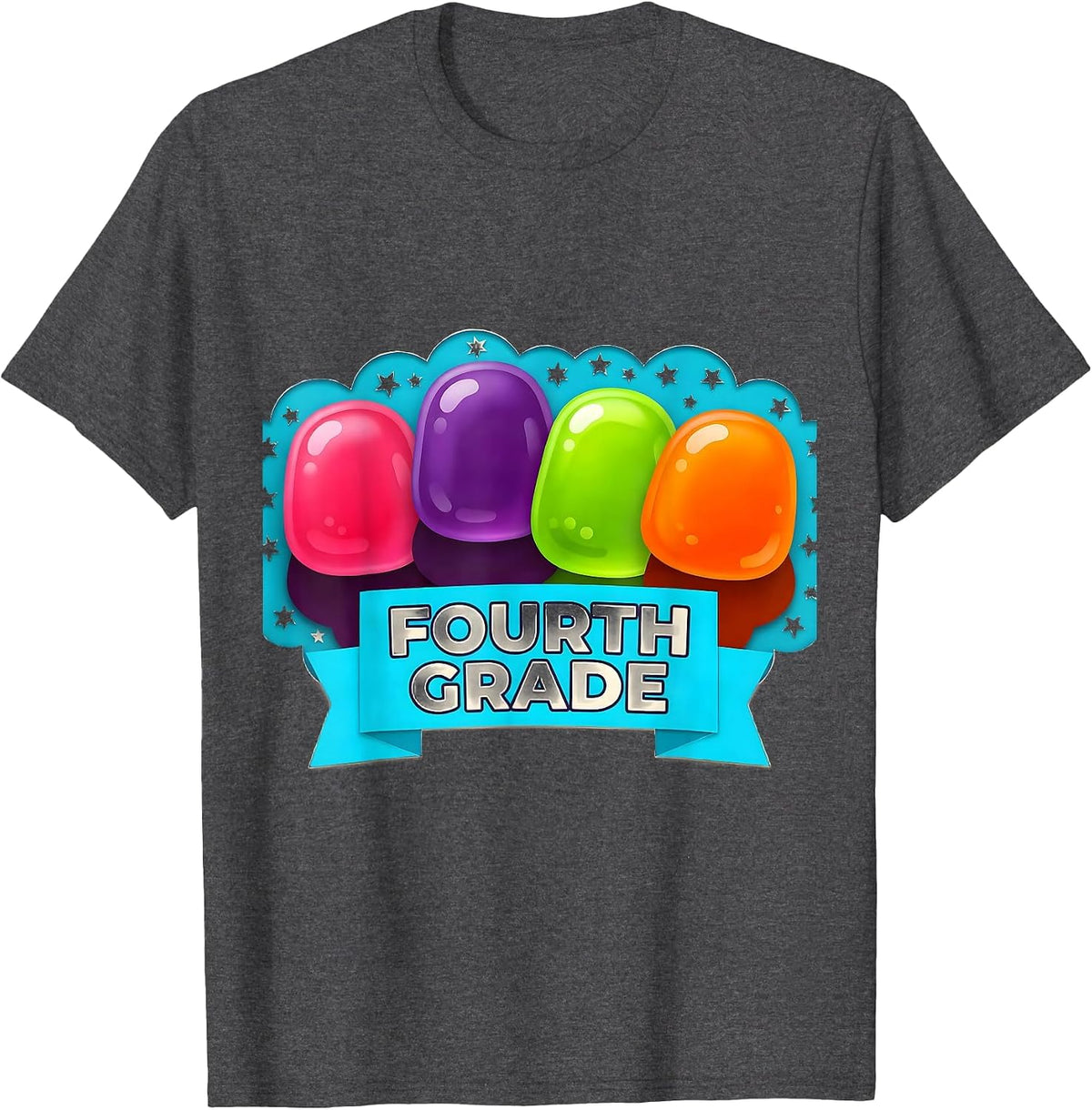 Men's FOURTH GRADE Cute Gummy Jelly Pop Back To School First Day T-Shirt - Dark Heather Grey