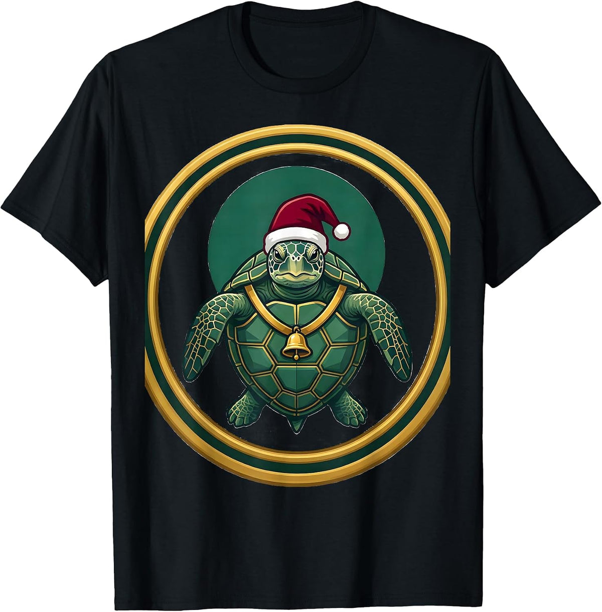 Men's Sea Turtle Santa Hat Whimsical Christmas Novelty T-Shirt - Black