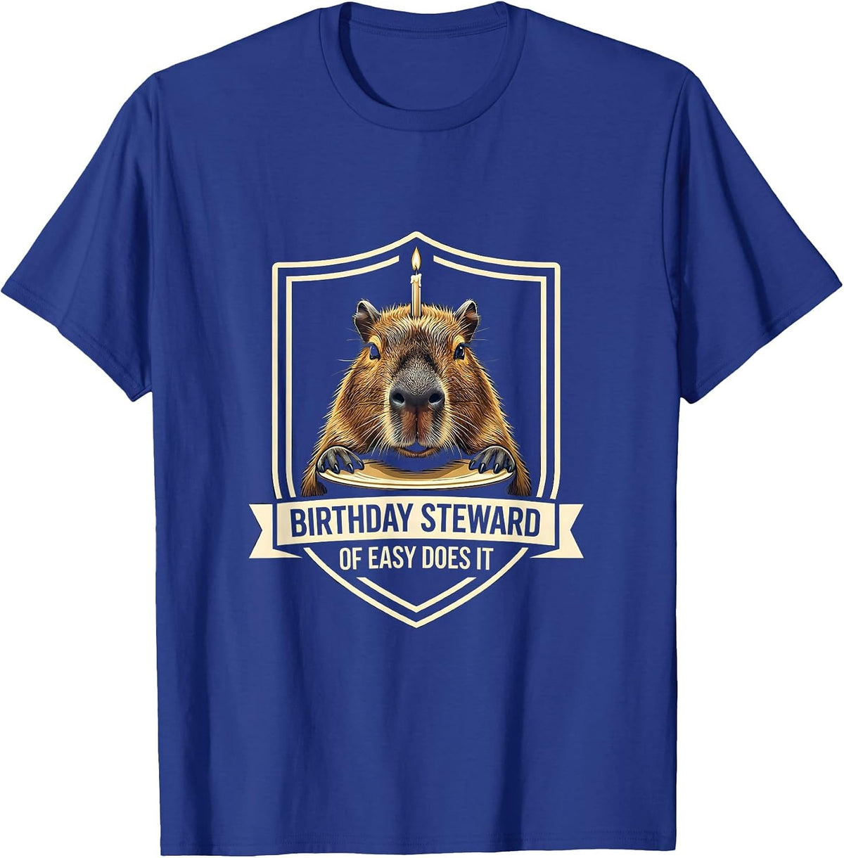 Birthday Steward of Easy Does It Kawaii Capybara Birthday T-Shirt - Royal Blue