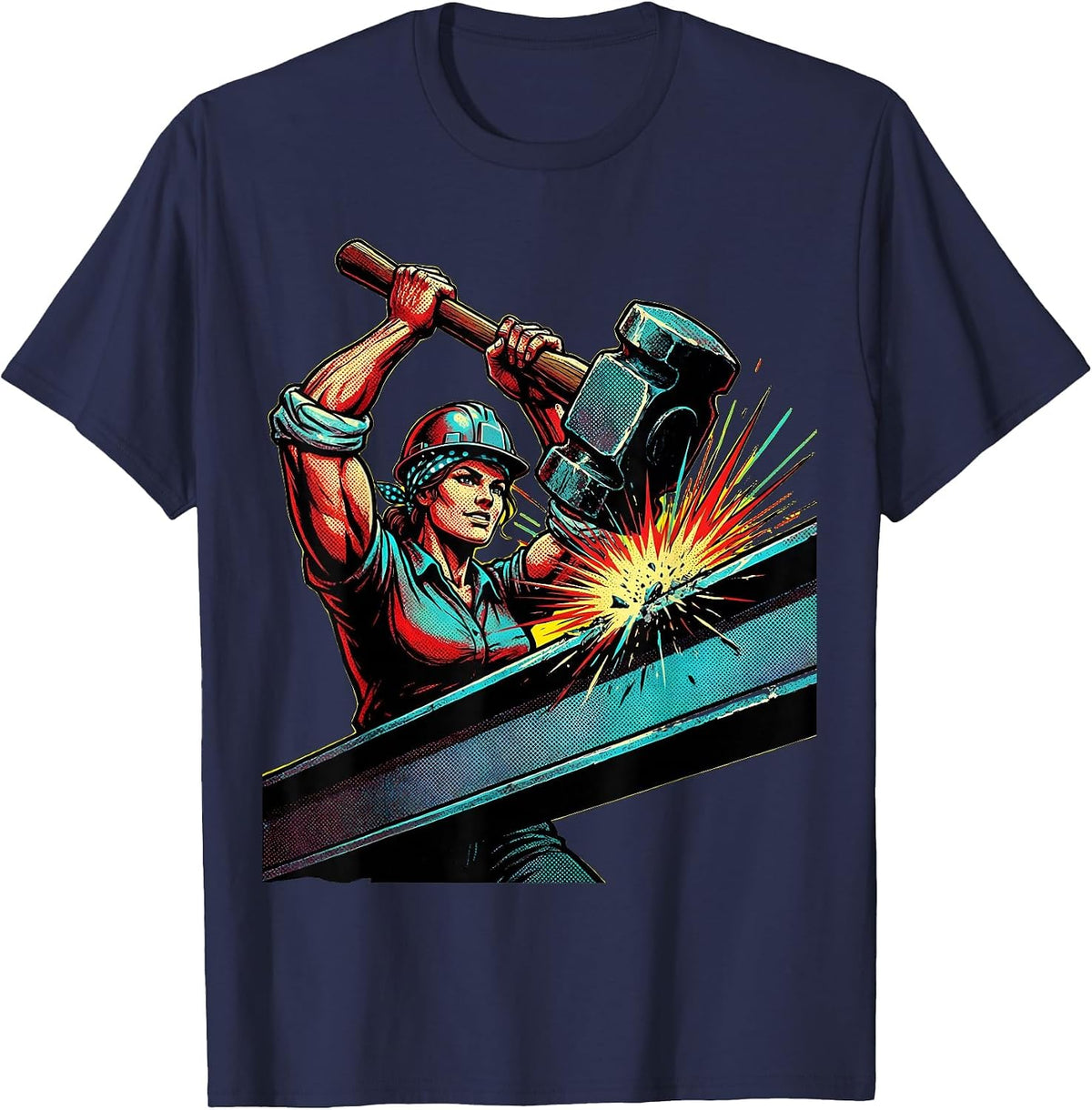 Rosie the Riveter Steel Beam Strength Graphic T-Shirt - Navy Blue