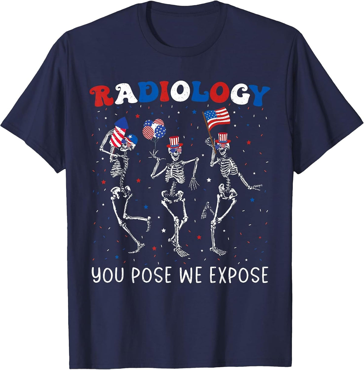 Radiology 4th of July Skeleton Radiologist X-Ray Tech T-Shirt - Navy Blue