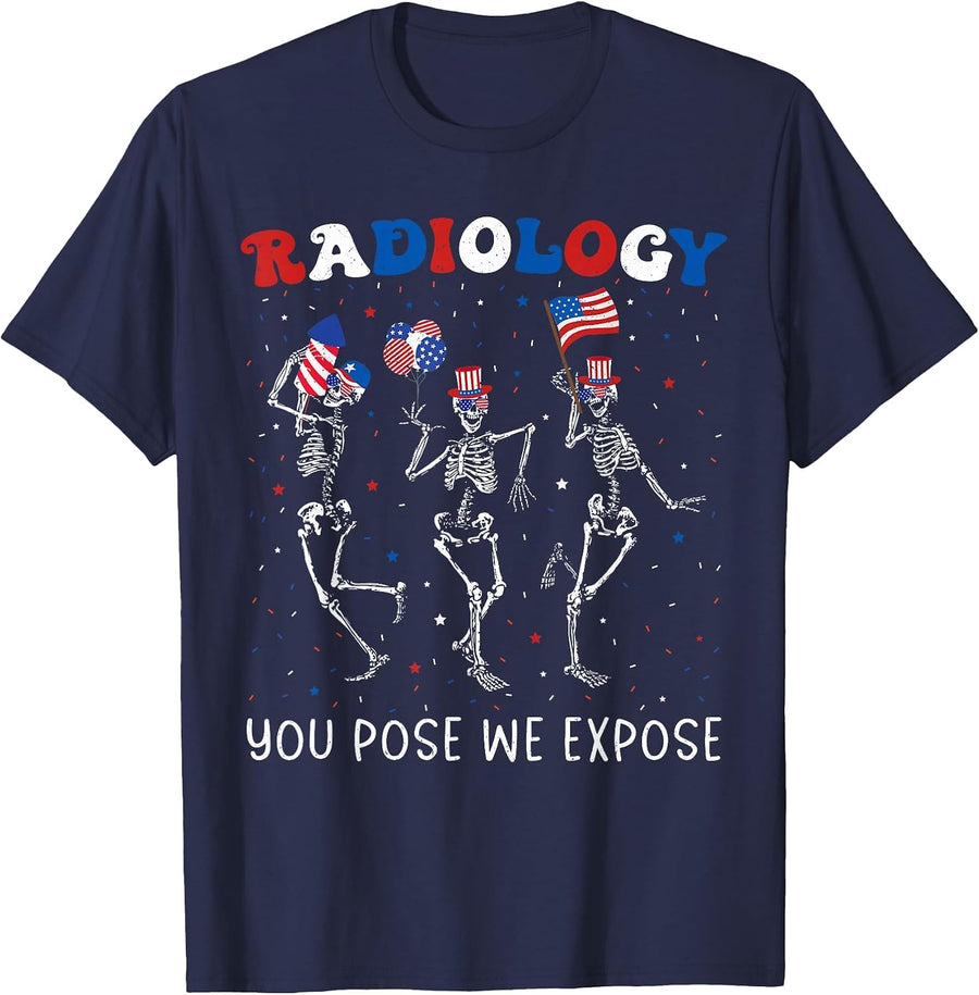 Radiology 4th of July Skeleton Radiologist X-Ray Tech T-Shirt - Navy Blue