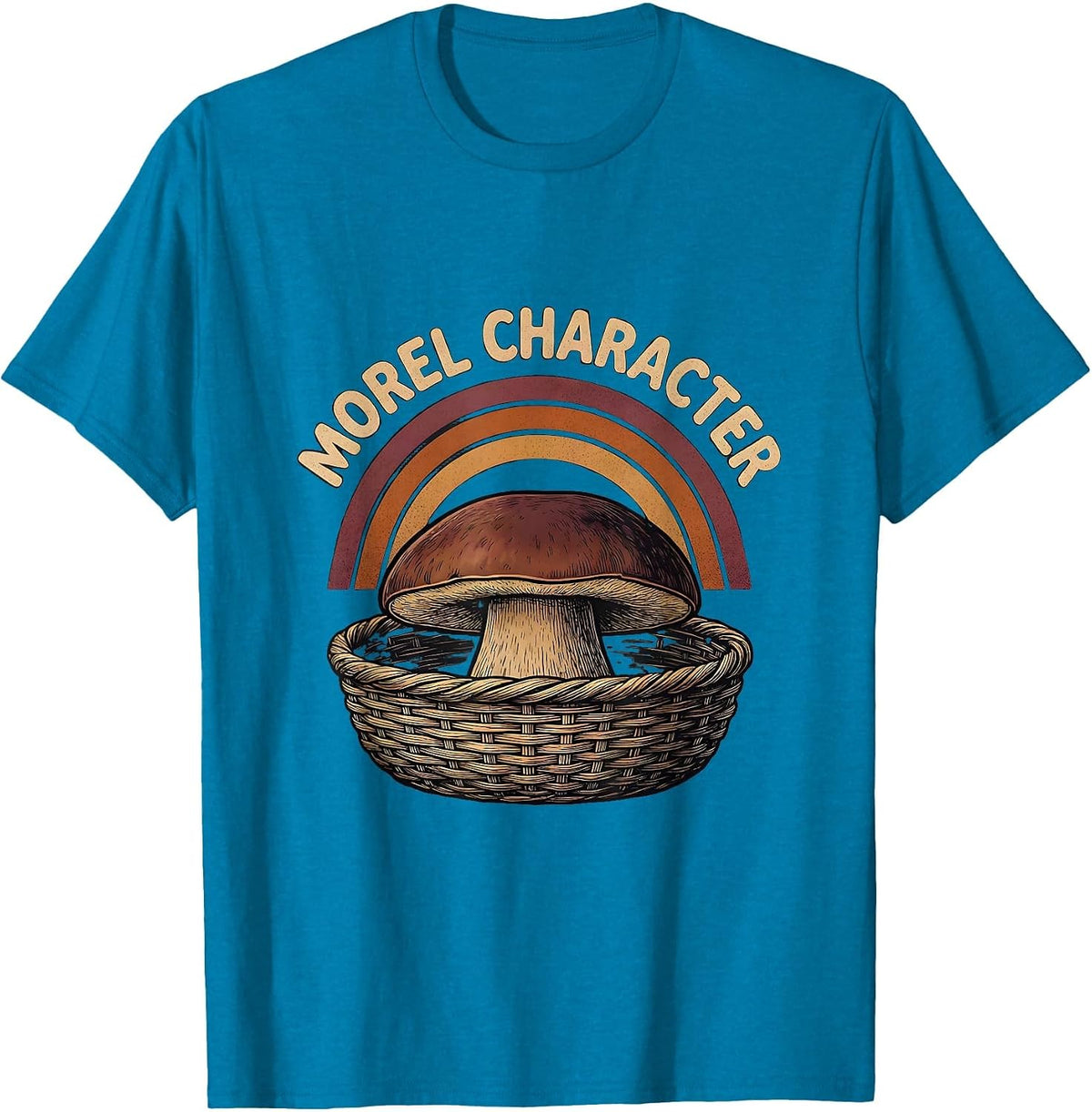 Morel Character Flat Silhouette Retro Mushroom Forager Gift T-Shirt - Sapphire Blue