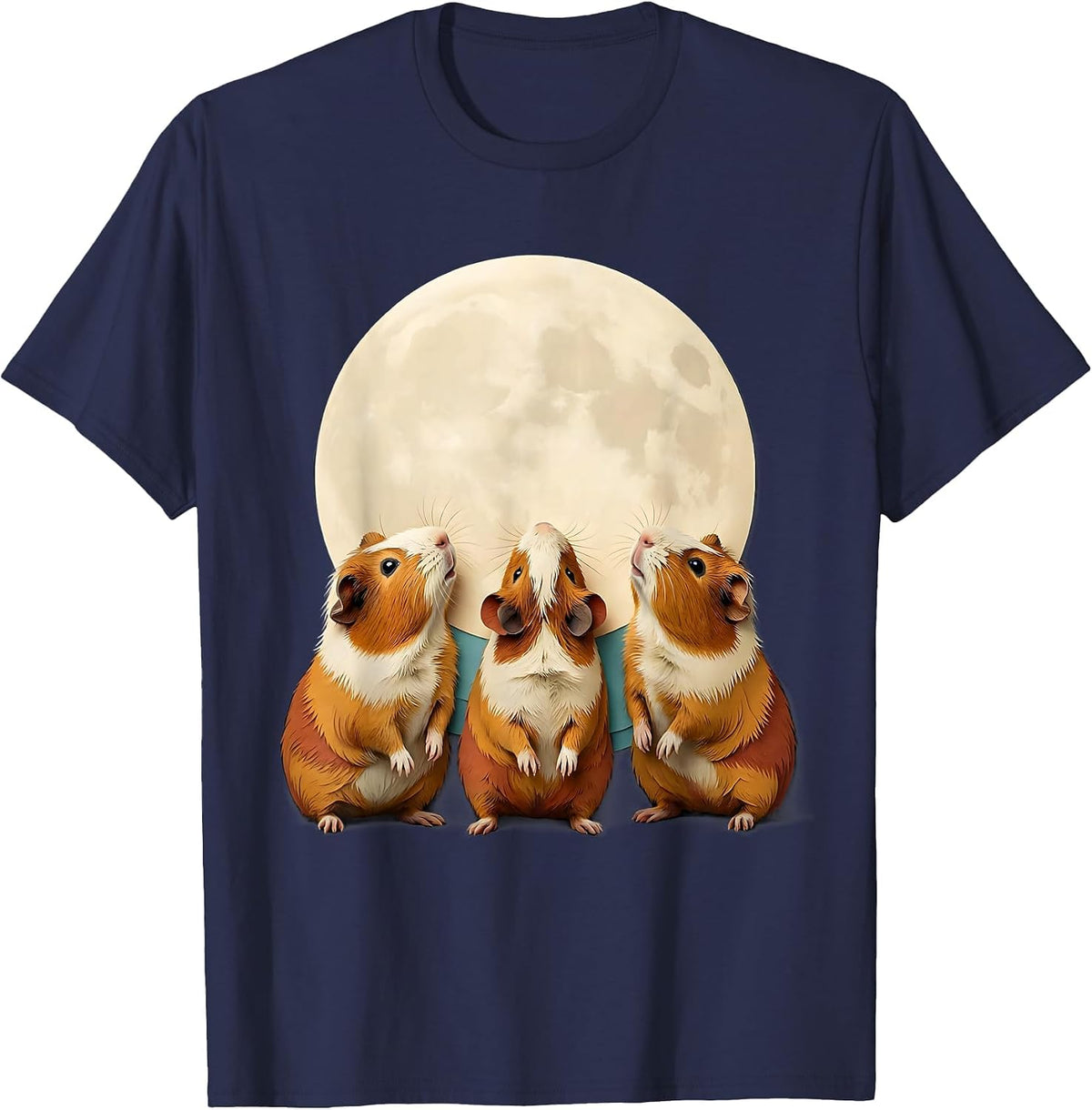 Three Guinea Pigs Howling At The Moon Funny Pet Lover Humor T-Shirt - Navy Blue