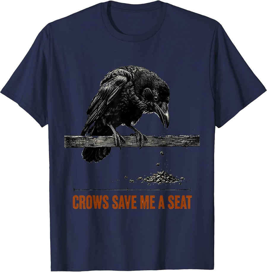 Crows Save Me A Seat Vintage Gothic Crow Humor Bird Lover T-Shirt - Navy Blue