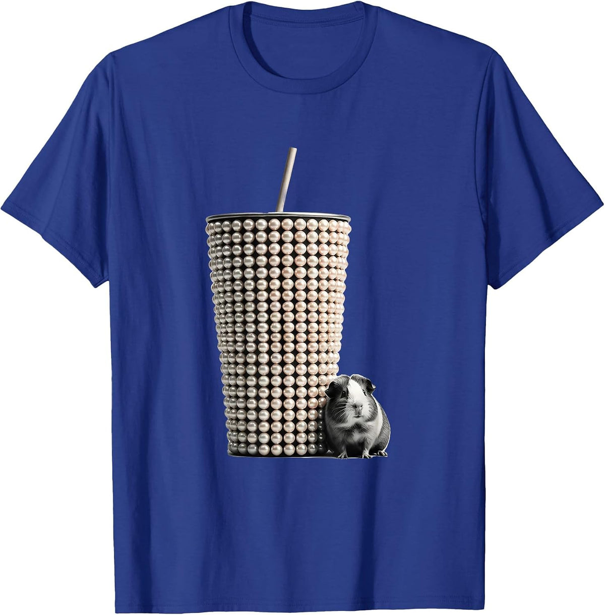 Men's Rounded Pearl Boba Cup Kawaii Guinea Pig Mascot Cute T-Shirt - Royal Blue