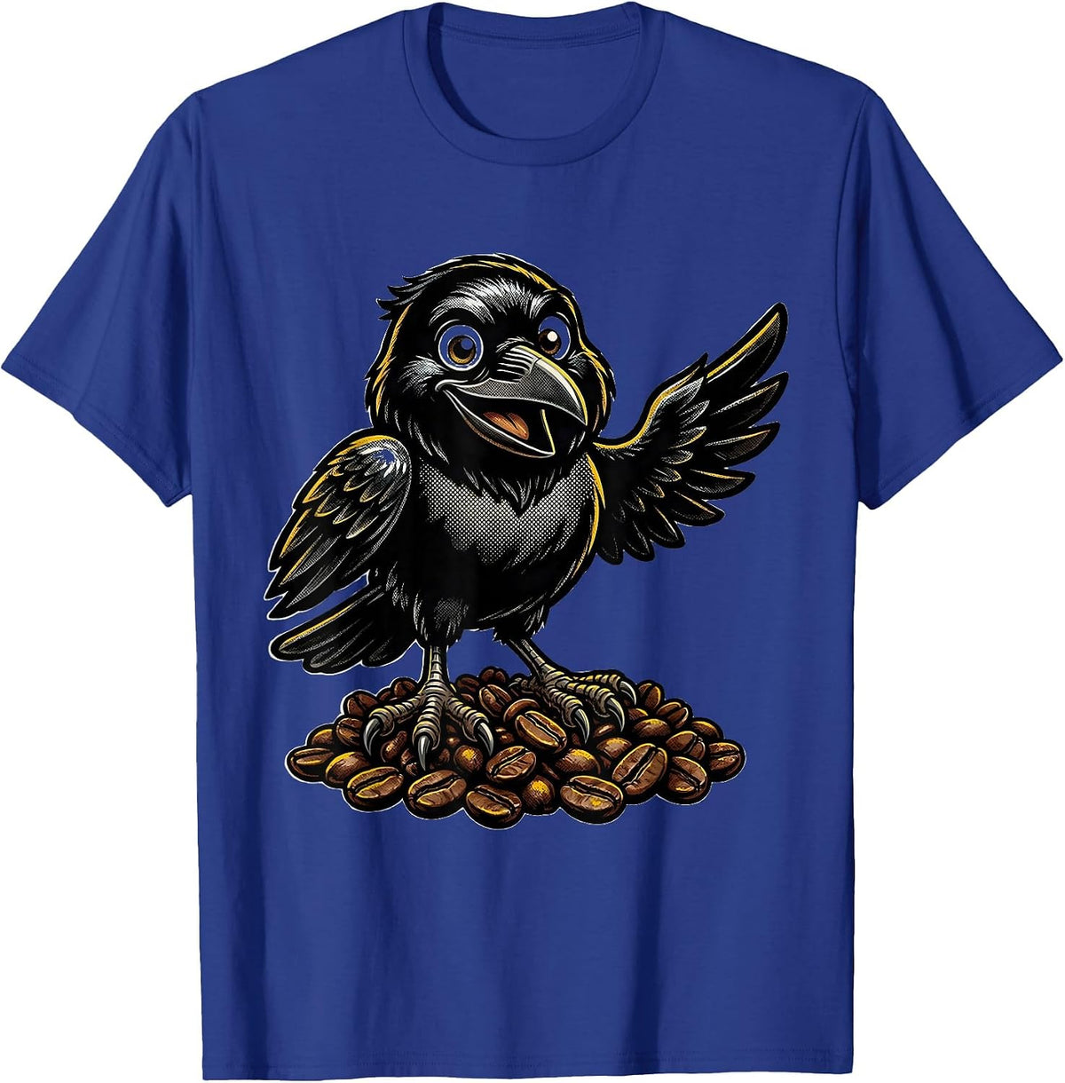Men's Raven Clutching Coffee Beans Illustration T-Shirt - Royal Blue