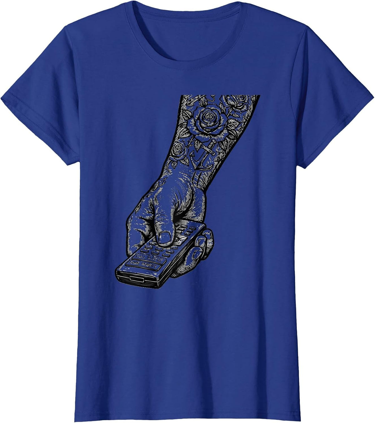 Women's Full Sleeve, Same Remote Vintage Tattoo Humor Ink Addict T-Shirt - Royal Blue
