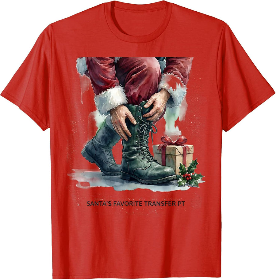 Santa's Favorite Transfer PT Watercolor Physical Therapist T-Shirt - Red