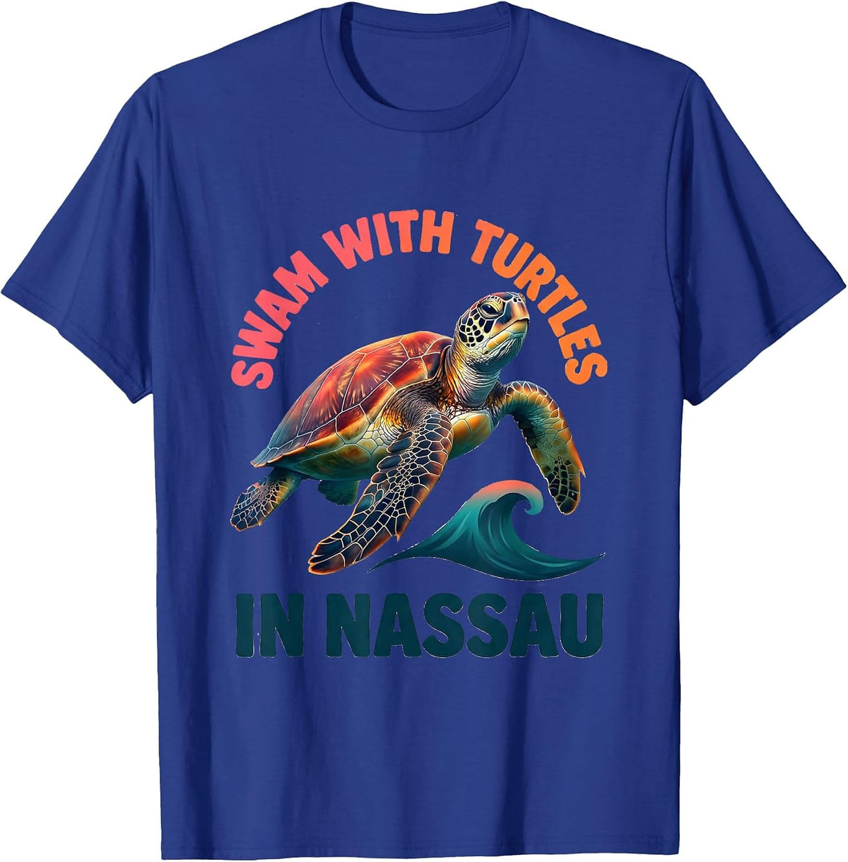 Men's Swam With Turtles In Nassau Gradient Sea Turtle Souvenir T-Shirt - Royal Blue