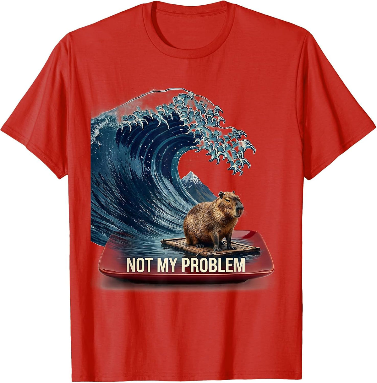 Men's Not My Problem Funny Capybara Japanese Art Ukiyo-e Animal T-Shirt - Red
