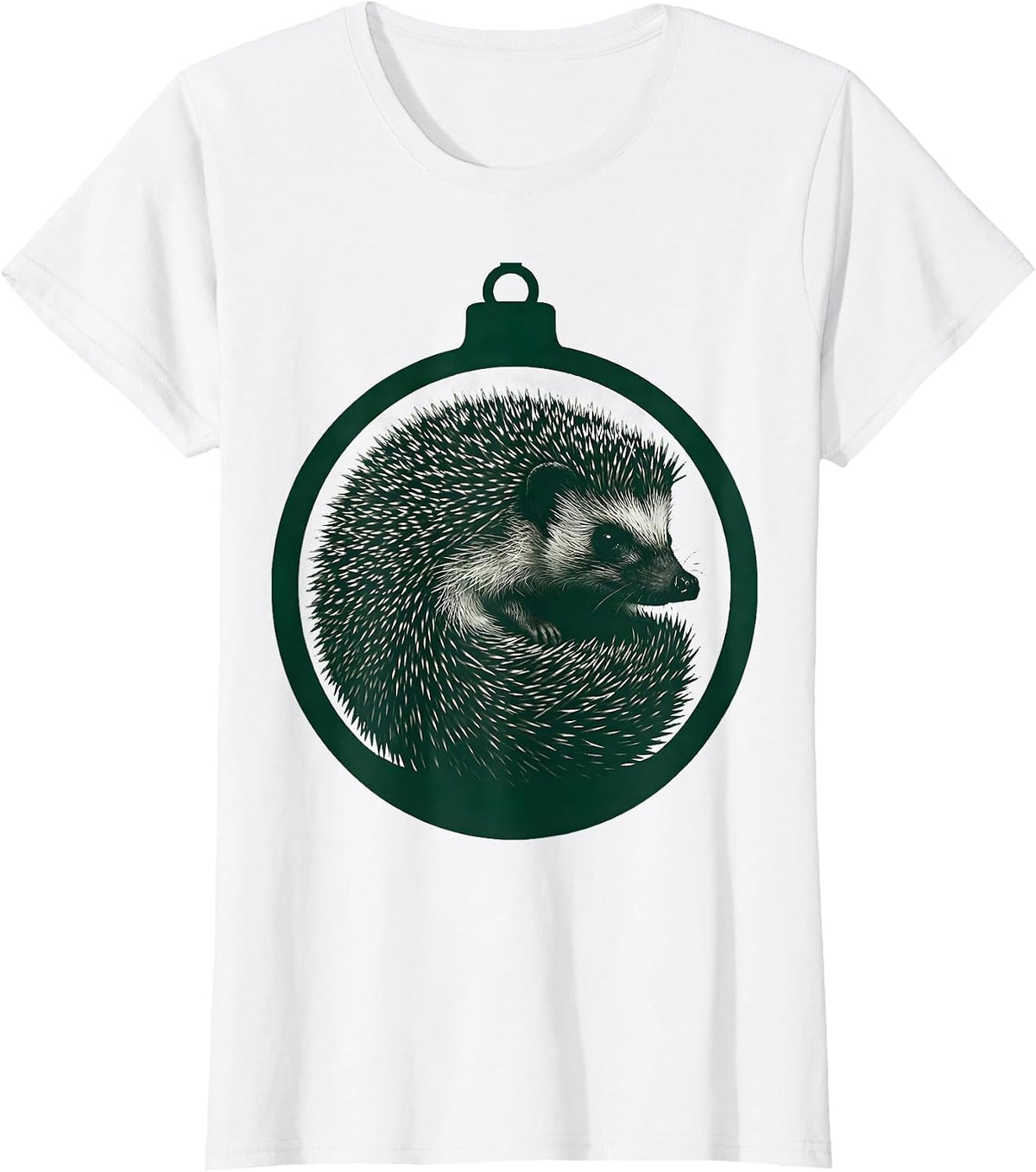 Curled Hedgehog Silhouette Christmas Bauble Novelty Gift T-Shirt - White