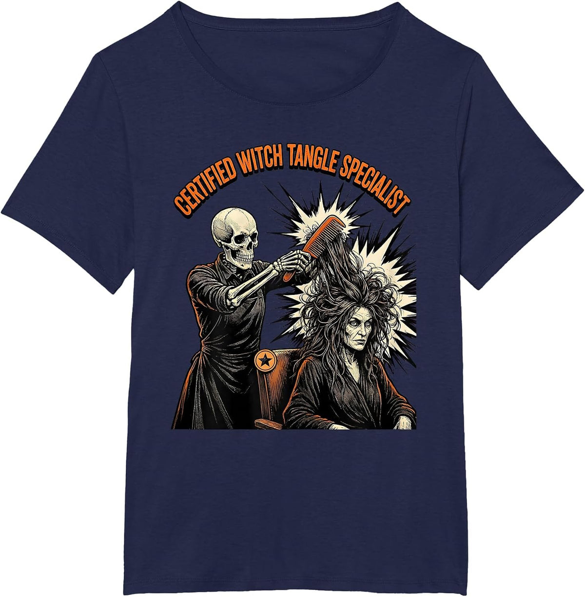 Women's Certified Witch Tangle Specialist Comic Book Skeleton T-Shirt - Navy Blue
