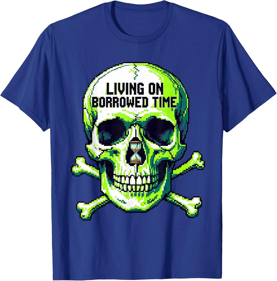 Living on Borrowed Time Skull Graphic Design T-Shirt - Royal Blue