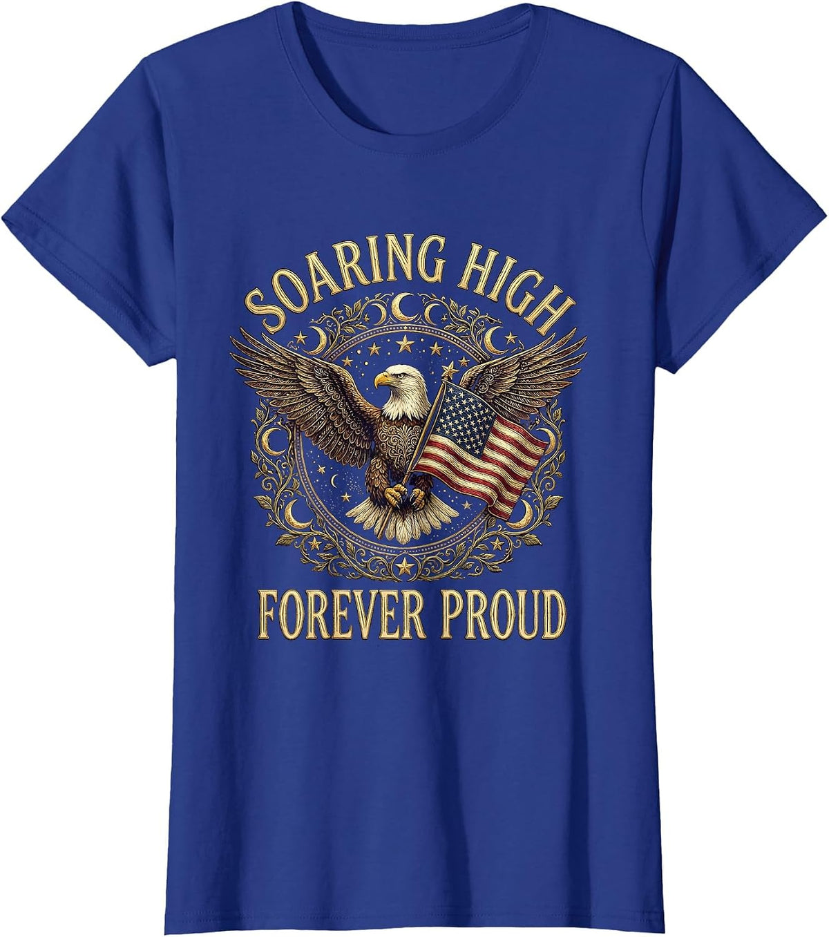 Women's Soaring High Forever Proud Veterans Day Eagle Design T-Shirt - Royal Blue