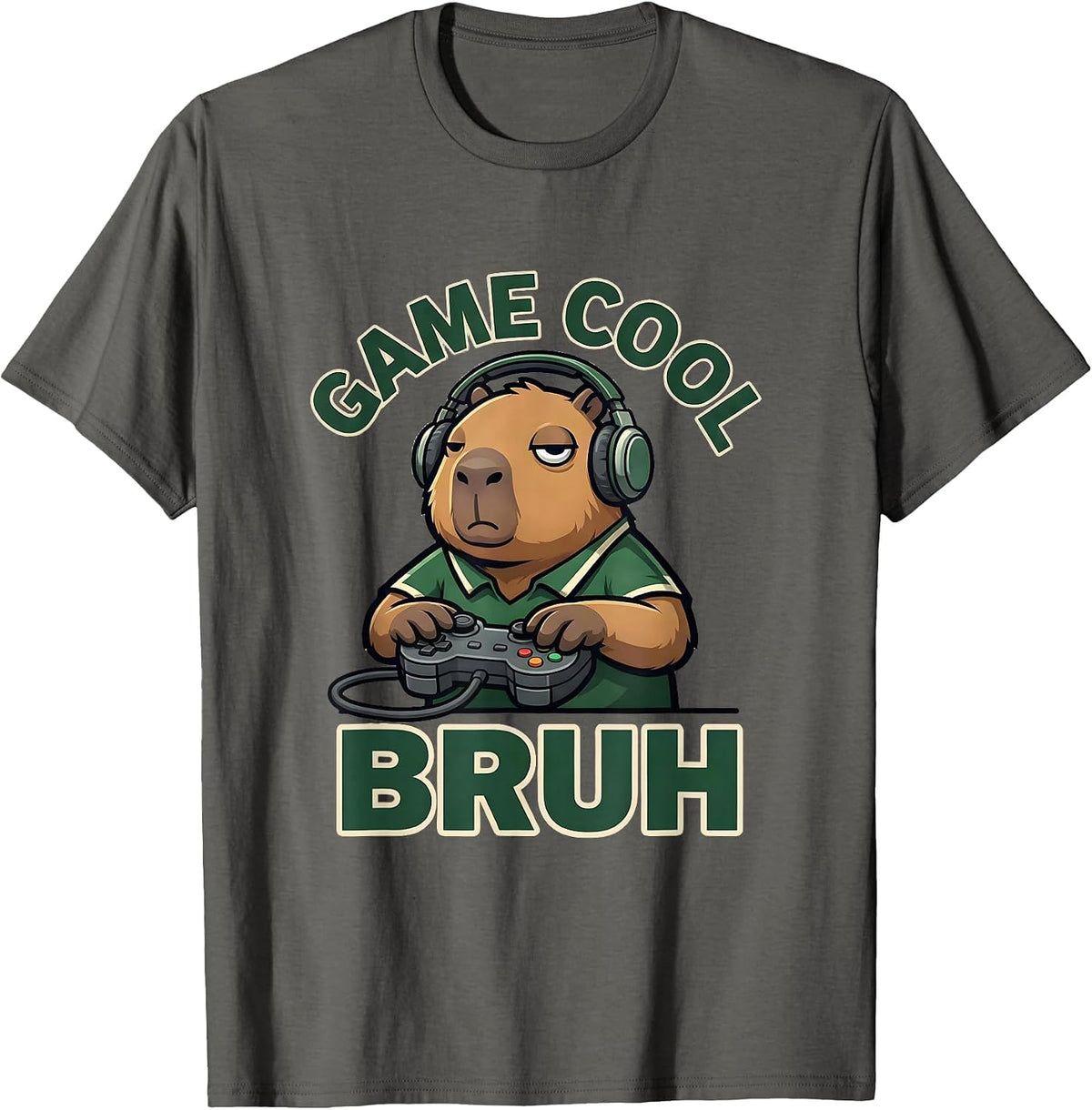 Game Cool Bruh Funny Capybara Gamer Meme Lover Humor T-Shirt - Asphalt Grey