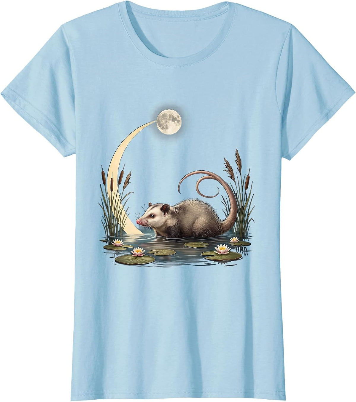 Opossum Swimming in Moonlit Pond Graphic T-Shirt - Baby Blue