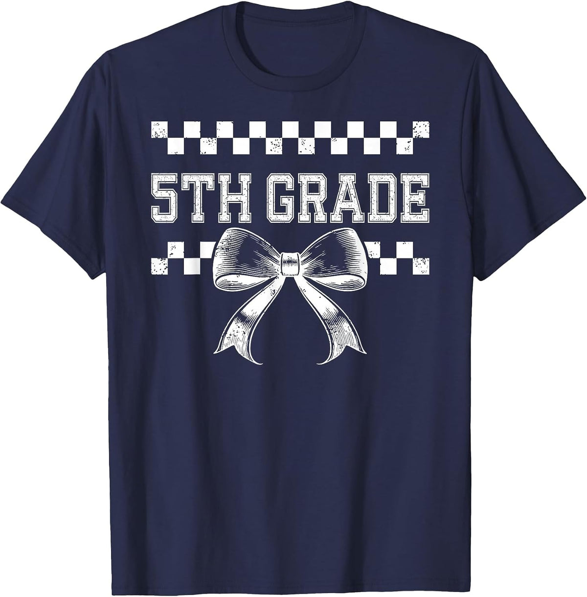 Coquette Bow 5th Grade Teacher Women Kids Preppy Fifth Grade T-Shirt - Navy Blue