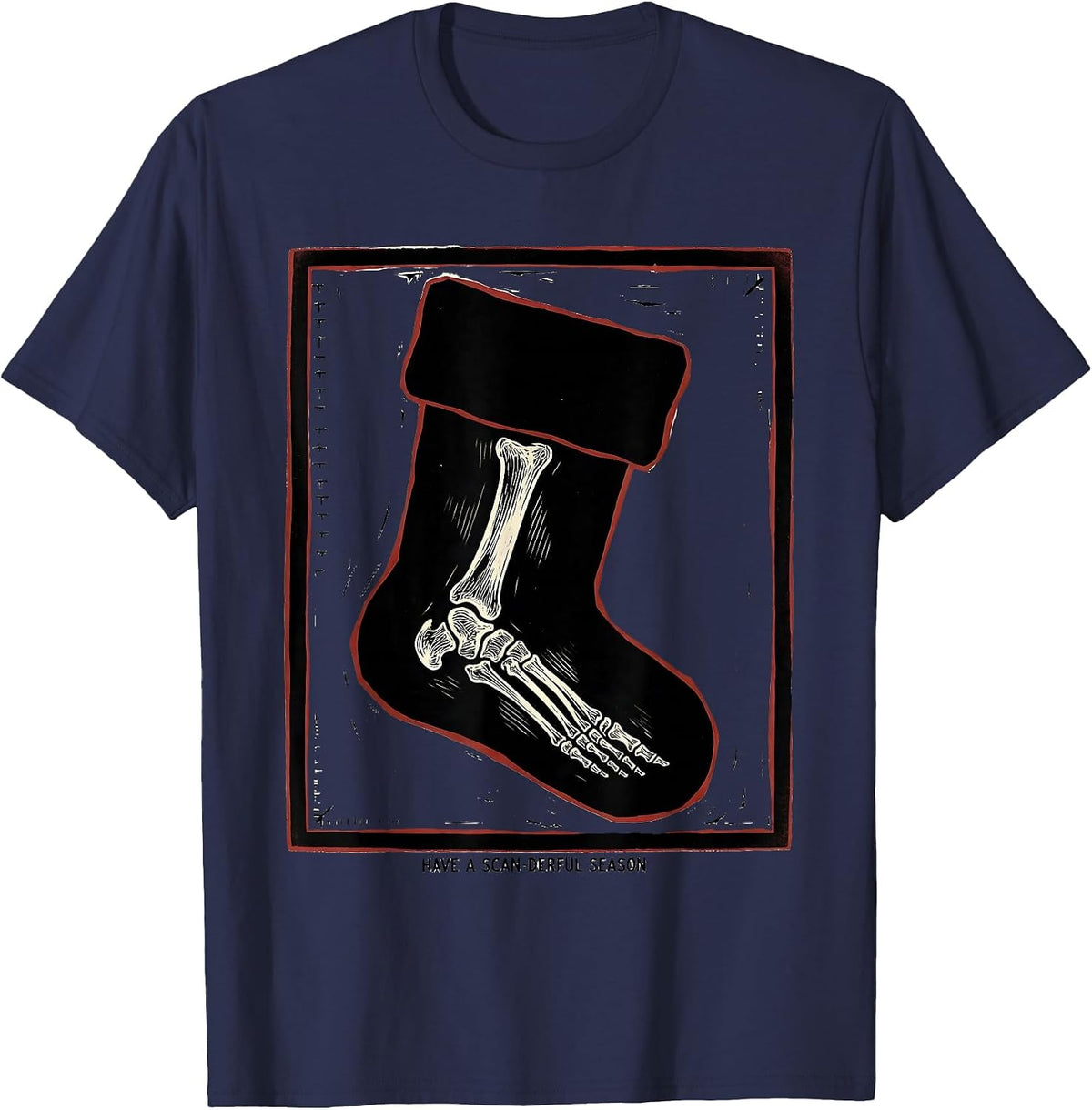 Men's Have A Scan-derful Season Linocut Radiology Tech Christmas T-Shirt - Navy Blue
