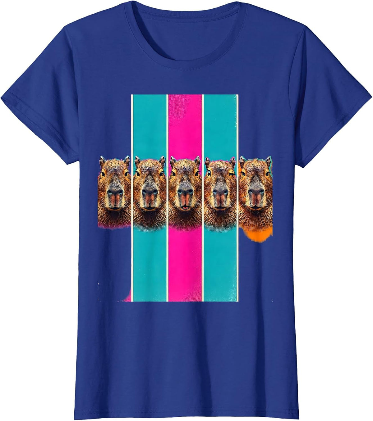 Women's Capybara Photobooth Funny Animal Portrait T-Shirt - Royal Blue