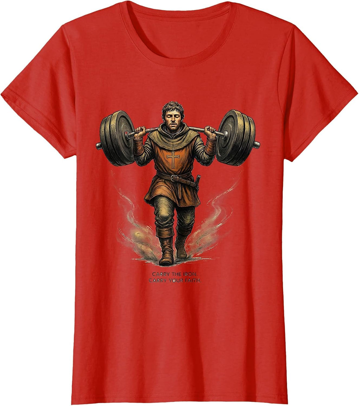 Women's Carry the Iron Carry Your Faith Medieval Christian Gym T-Shirt - Red