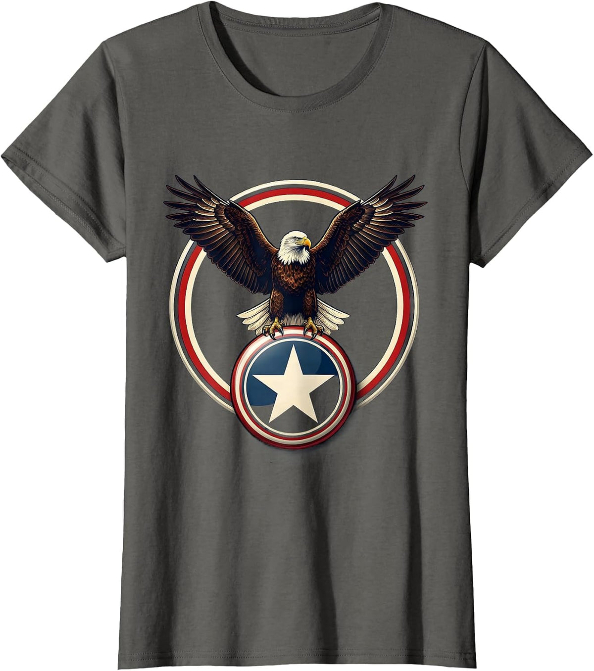 Women's Proud Democrat Bald Eagle Campaign Button T-Shirt - Asphalt Grey