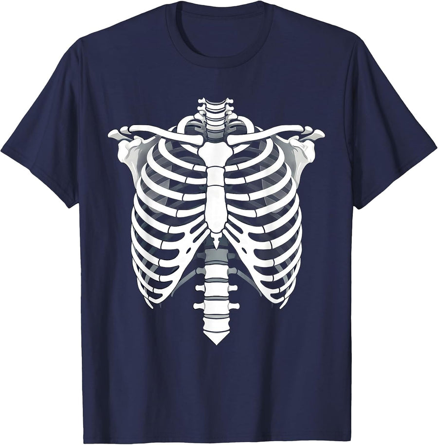 Glowing X-Ray Ribcage Radiology Art Design T-Shirt - Navy Blue
