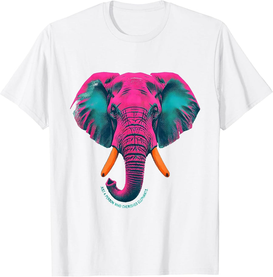 Men's Just A Person Who Cherishes Elephants Risograph Elephant T-Shirt - White