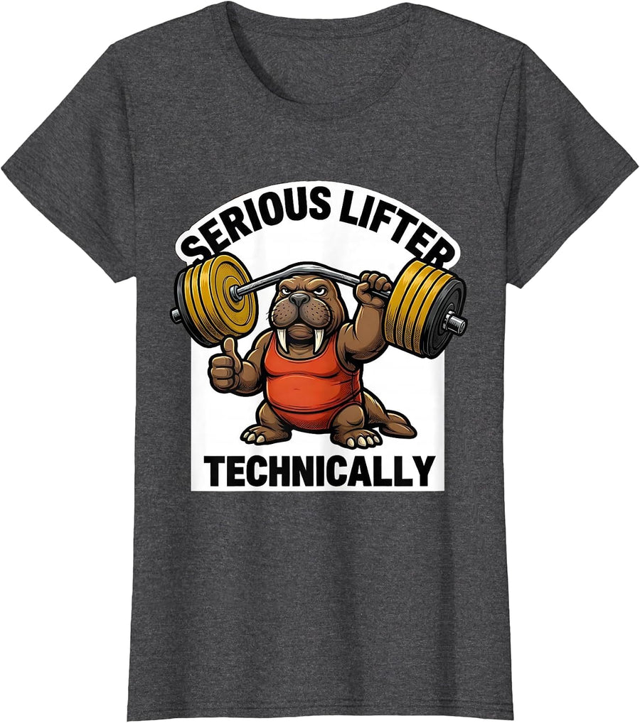 Women's Serious Lifter, Technically Funny Weight Lifter Gym Humor T-Shirt - Dark Heather Grey