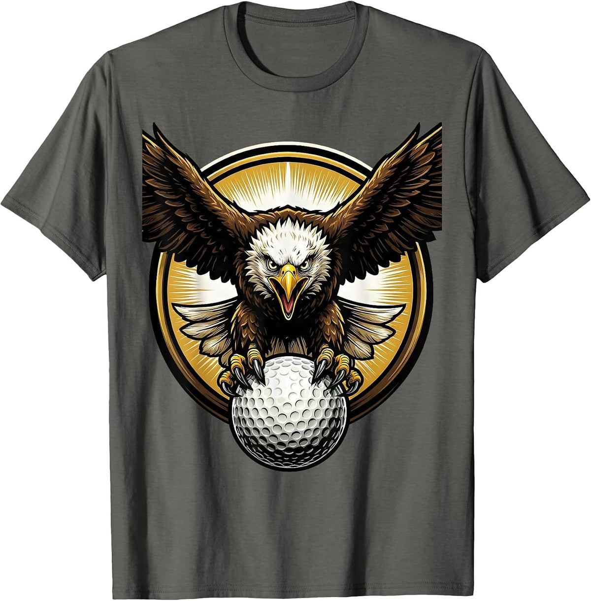 Eagle Diving Toward Golf Ball Graphic Tee T-Shirt - Asphalt Grey