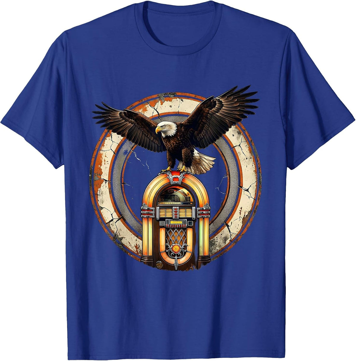 Men's Vintage 1975 Bald Eagle Jukebox Retro Design T-Shirt - Royal Blue
