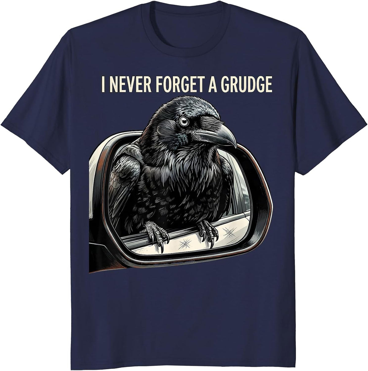 Men's I Never Forget A Grudge Dark Humor Crow Raven Gothic Vintage T-Shirt - Navy Blue
