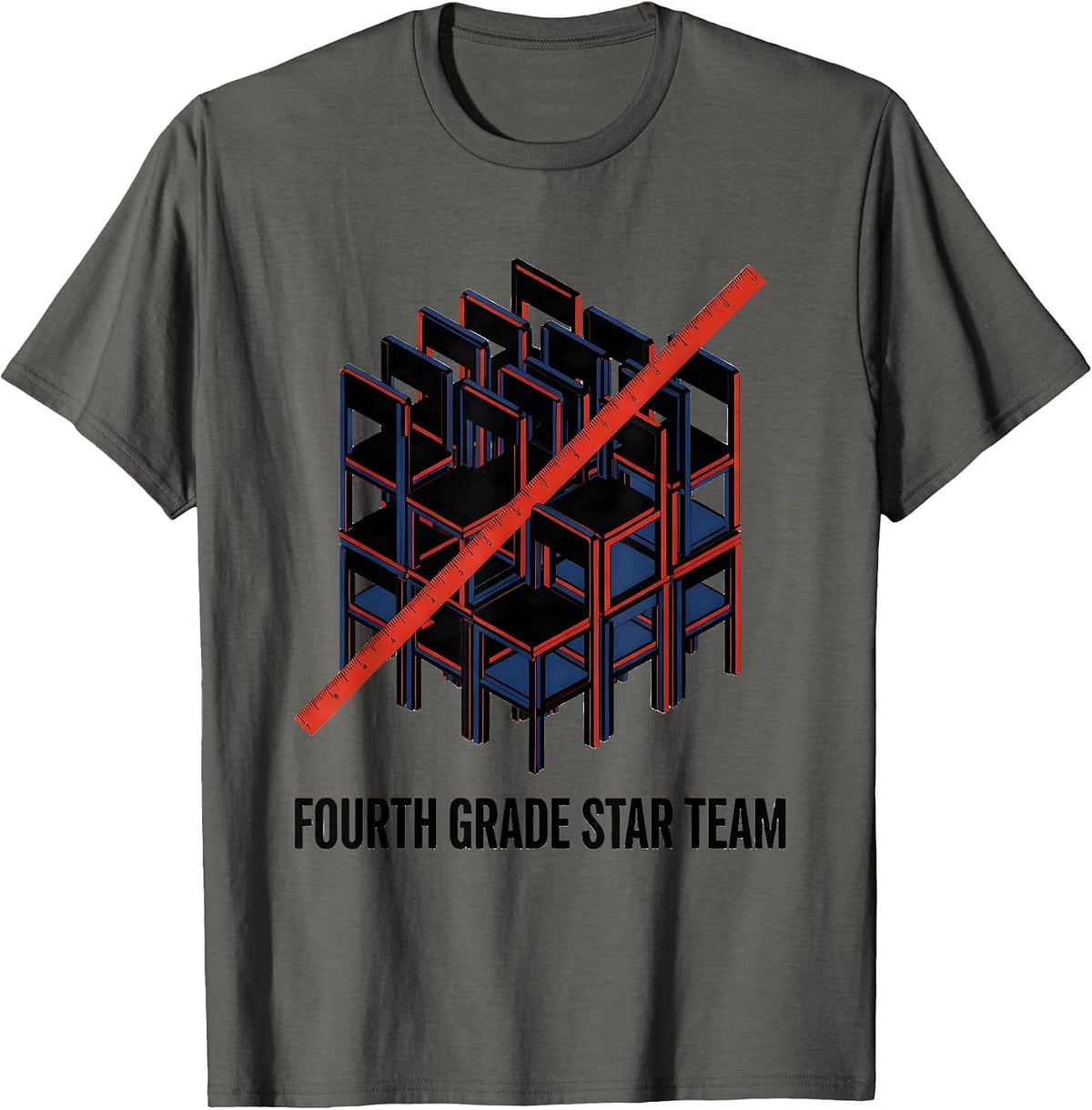 Fourth Grade Star Team Bauhaus Modernist Teacher Pride T-Shirt - Asphalt Grey